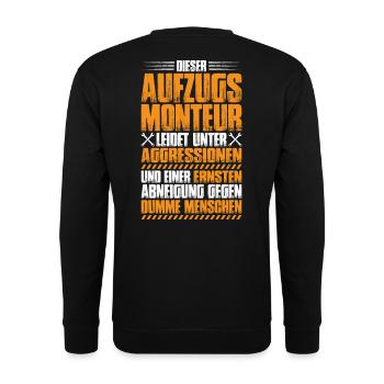 Aufzugsmonteur Aufzugsmechaniker Elevator Mechanic - Unisex Pullover - Schwarz - Hinten - Michal (187cm)
