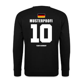 Deutschland Fussball Nr.10 Musterprofi Fußball - Unisex Pullover - Schwarz - Hinten - Alina (178cm)