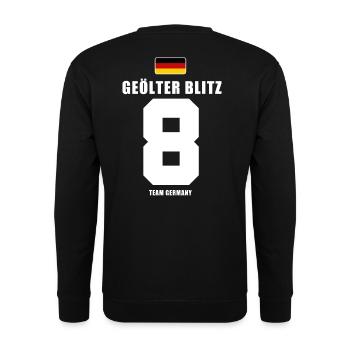 Deutschland Fussball Geölter Blitz Fußball - Unisex Pullover - Schwarz - Hinten - Michal (187cm)