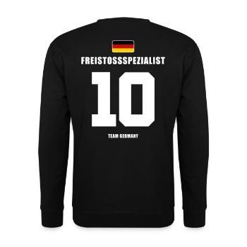 Deutschland Nr.10 Freistossspezialist Fußball - Unisex Pullover - Schwarz - Hinten - Alina (178cm)