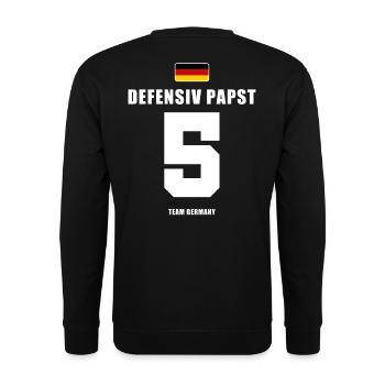 Deutschland Fussball Abwehr Fußball - Unisex Pullover - Schwarz - Hinten - Alina (178cm)