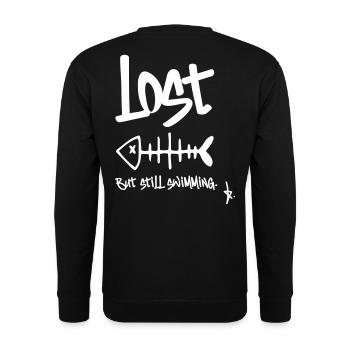 LOST – But still swimming | Herringbone Design - Unisex Sweatshirt - black - Back - Alina (178cm)