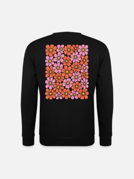 Retro Groovy Flowers – 70s Folk Art Screenprint De - Unisex Sweatshirt - black