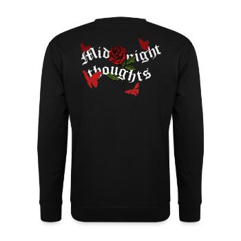 Rote Schmetterlinge & Rose "Midnight thoughts" - Unisex Pullover - Schwarz - Hinten - Alina (178cm)