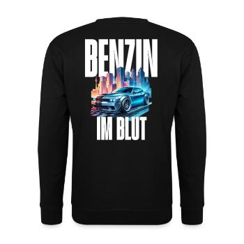 Benzin im Blut Neon - Unisex Pullover - Schwarz - Hinten - Alina (178cm)