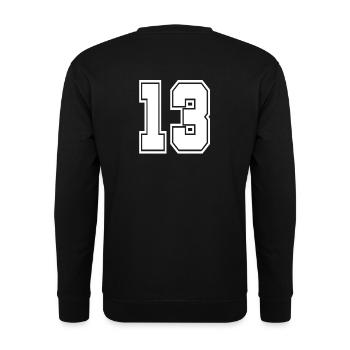 13 numéro de maillot numéro de football de football de style universitaire - Sweat-shirt Unisexe - noir - Dos - Alina (178cm)