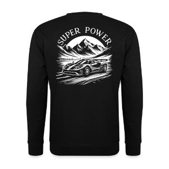 T-shirt élégant de voiture de sport vintage Super Power - Sweat-shirt Unisexe - noir - Dos - Alina (178cm)