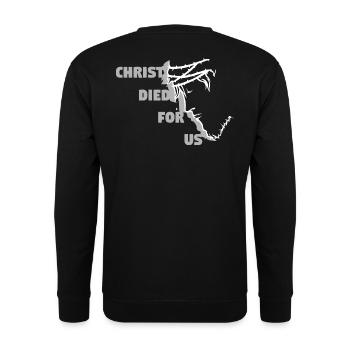 Christ est mort pour nous - Anglais - Sweat-shirt Unisexe - noir - Dos - Alina (178cm)
