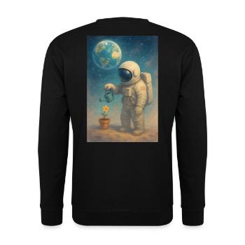 Astronaut Watering Flower Earth Space Art Fantasy - Unisex Sweatshirt - black - Back - Alina (178cm)
