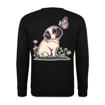 Mops mit Schmetterling - Unisex Pullover - Schwarz - Hinten - Alina (178cm)