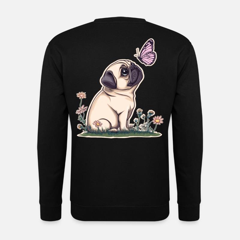 Pug with butterfly - Unisex Sweatshirt - black