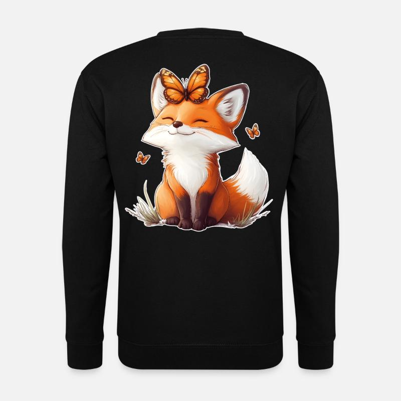 Fuchs und Schmetterling - Unisex Pullover - Schwarz