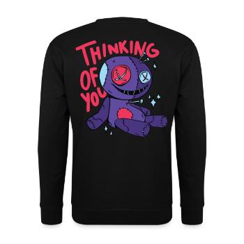 Halloween Voodoo Doll with Saying Thinking Of You - Unisex Sweatshirt - black - Back - Alina (178cm)
