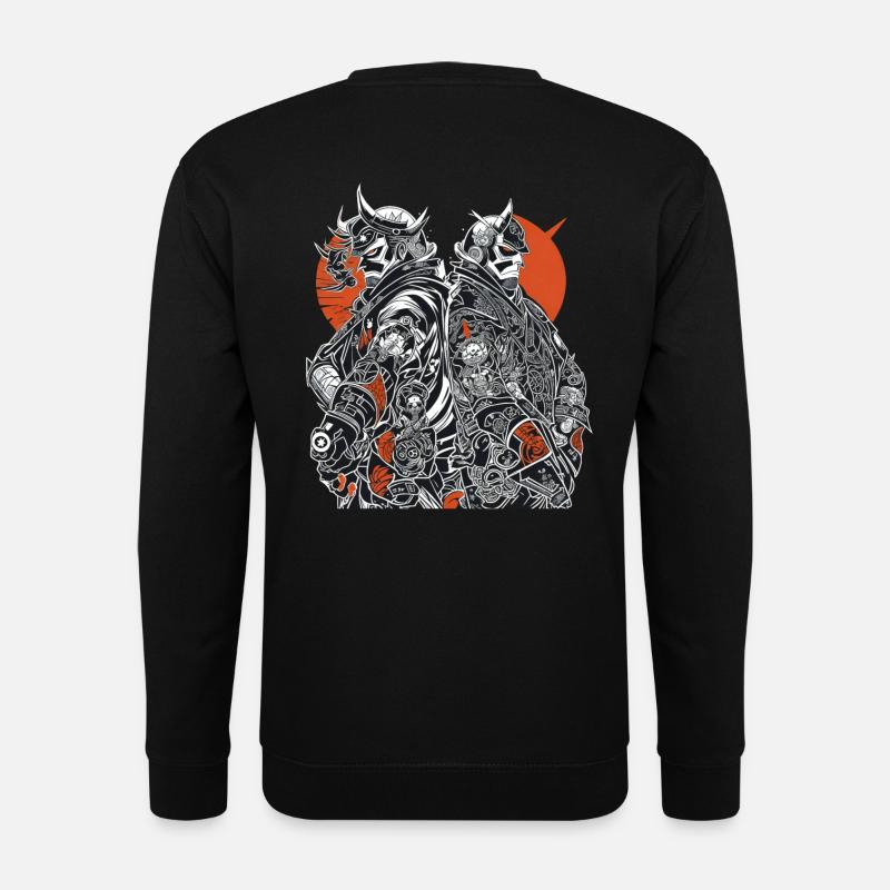 Samurai-Duo: Kontrastreiche Rüstungskunst - Unisex Pullover - Schwarz