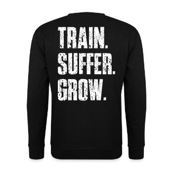 Train Suffer Grow Grunge Motto - White - Unisex Sweatshirt - black - Back - Michal (187cm)