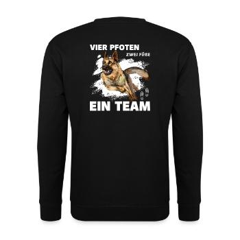 Vier Pfoten zwei Füße ein Team Schäferhund Deutsch - Unisex Pullover - Schwarz - Hinten - Alina (178cm)
