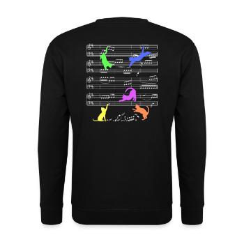 Spielende Katzen auf Notenlinien Katze Musik - Unisex Pullover - Schwarz - Hinten - Alina (178cm)