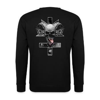 Inverted cross with pentagram and skull - Unisex Sweatshirt - black - Back - Alina (178cm)