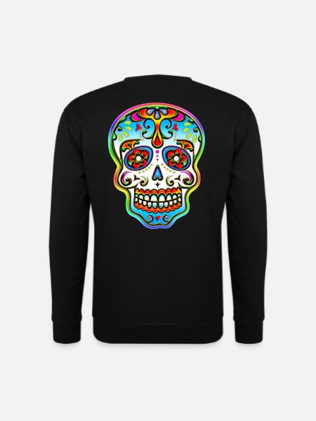 Totenkopf Sugar Skull Bunt Musik Festival Blumen - Unisex Pullover - Schwarz