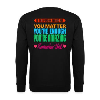 dear person behind me - I hope today doesn't suck - Unisex Pullover - Schwarz - Hinten - Alina (178cm)