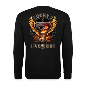 Lucky 7: Lebe, um zu fahren - Unisex Pullover - Schwarz - Hinten - Michal (187cm)