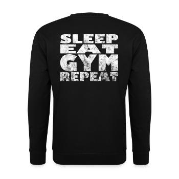 Gym Eat sleep gym repeat - Unisex Pullover - Schwarz - Hinten - Alina (178cm)