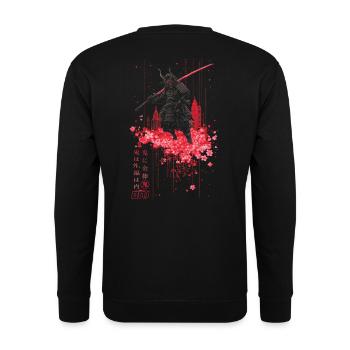 Oni - samurai mit Sakura Kirschblüten - Unisex Pullover - Schwarz - Hinten - Michal (187cm)