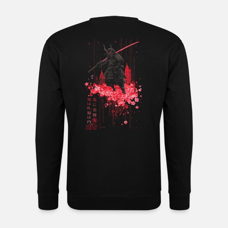 Oni - samurai mit Sakura Kirschblüten - Unisex Pullover - Schwarz
