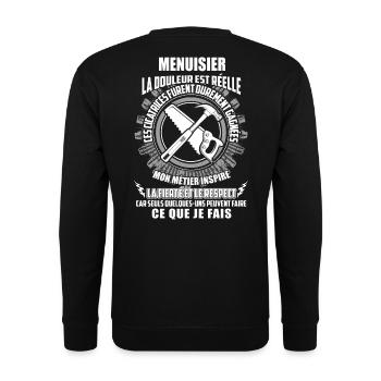 T Shirt Menuisiers - Tischler Hoodie Mug - Unisex Pullover - Schwarz - Hinten - Alina (178cm)