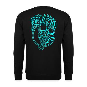 BLAUER Dämon – Höllische Strichzeichnung Illustration - Unisex Pullover - Schwarz - Hinten - Alina (178cm)