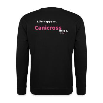 Life Happens. Canicross helps. - hell - Unisex Pullover - Schwarz - Hinten - Michal (187cm)