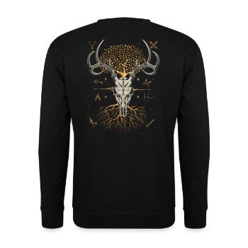 Mystisches Hirsch Geweih mit Lebensbaum und Sigil - Unisex Pullover - Schwarz - Hinten - Alina (178cm)