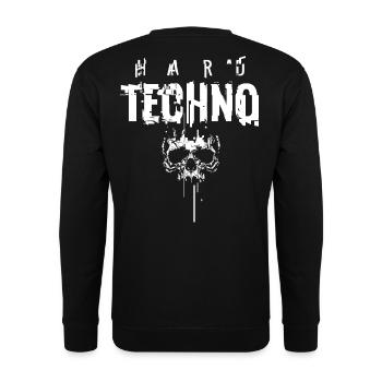 HARD TECHNO Skull Glitch - Unisex Pullover - Schwarz - Hinten - Alina (178cm)