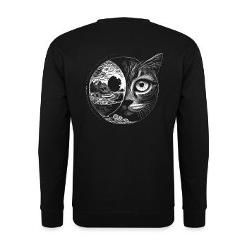 Surrealistisches Artwork - Katze mit Landschaft - Unisex Pullover - Schwarz - Hinten - Alina (178cm)
