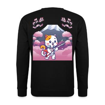 Japanisches Design, Katze die Gitarre spiel - Unisex Pullover - Schwarz - Hinten - Alina (178cm)