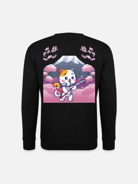 Japanese design, cat playing guitar - Unisex Sweatshirt - black