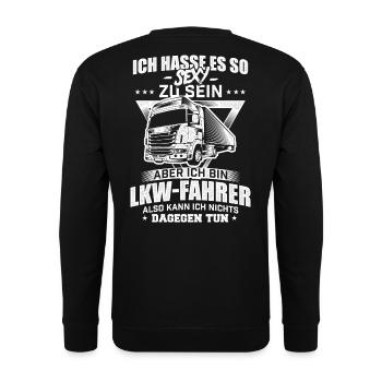 Sexy Fernfahrer LKW - Unisex Pullover - Schwarz - Hinten - Alina (178cm)