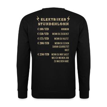 Elektriker Stundenlohn - Unisex Pullover - Schwarz - Hinten - Michal (187cm)