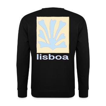 Lisboa Palmenblatt Blau Retro - Unisex Pullover - Schwarz - Hinten - Alina (178cm)