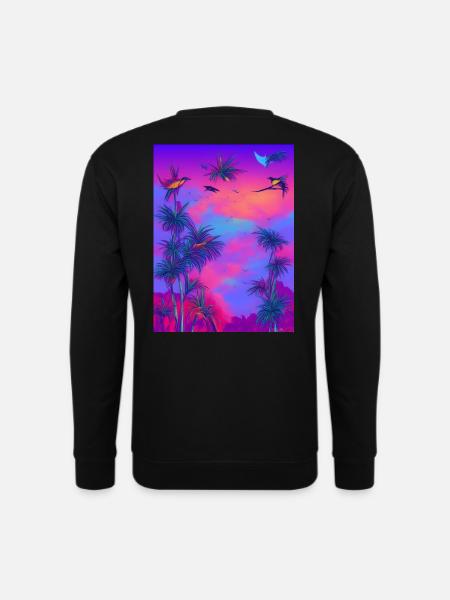 Synthwave Tropischer Vogel Paridise - Unisex Pullover - Schwarz