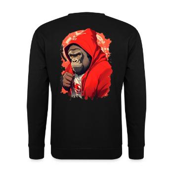Gorilla mit rotem Hoody - Unisex Pullover - Schwarz - Hinten - Alina (178cm)