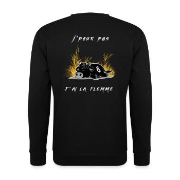 Vache d'herens, j'peux pas j'ai la flemme - Sweat-shirt Unisexe - noir - Dos - Michal (187cm)