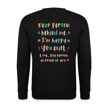 Chère personne derrière moi, je suis content que ce soit toi - Sweat-shirt Unisexe - noir - Dos - Alina (178cm)