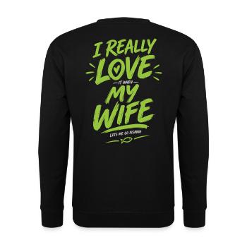 Ich liebe das Angel-Tee meiner Frau wirklich - Unisex Pullover - Schwarz - Hinten - Michal (187cm)
