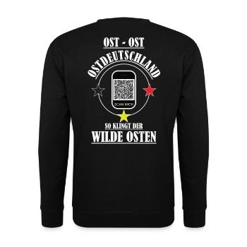 Geschenk für Ossis (mit funktionsfähigen QR-Code) - Unisex Pullover - Schwarz - Hinten - Alina (178cm)