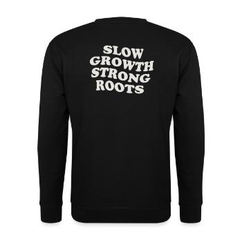 Slow Growth, Strong Roots–Nature-inspired motif - Unisex Sweatshirt - black - Back - Alina (178cm)