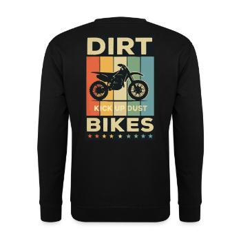 Kick Up Dust – Vintage Dirt Bike Vibes - Unisex Pullover - Schwarz - Hinten - Michal (187cm)