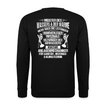 Anlagenmechaniker/Klempner/Sanitär/Klima/Geschenk - Unisex Pullover - Schwarz - Hinten - Michal (187cm)