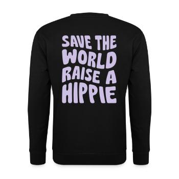 SAVE THE WORLD RAISE A HIPPIE - Unisex Pullover - Schwarz - Hinten - Alina (178cm)