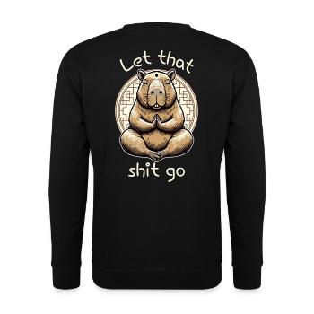 Let That Shit Go – Meditierendes Capybara - Unisex Pullover - Schwarz - Hinten - Alina (178cm)